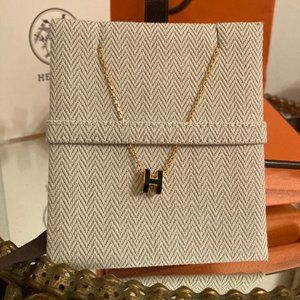 Authentic Hermès Mini Pop H Necklace -- Black and Gold